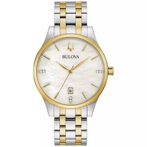 Bulova Women's Quartz Silver Gold Diamond Accent Watch